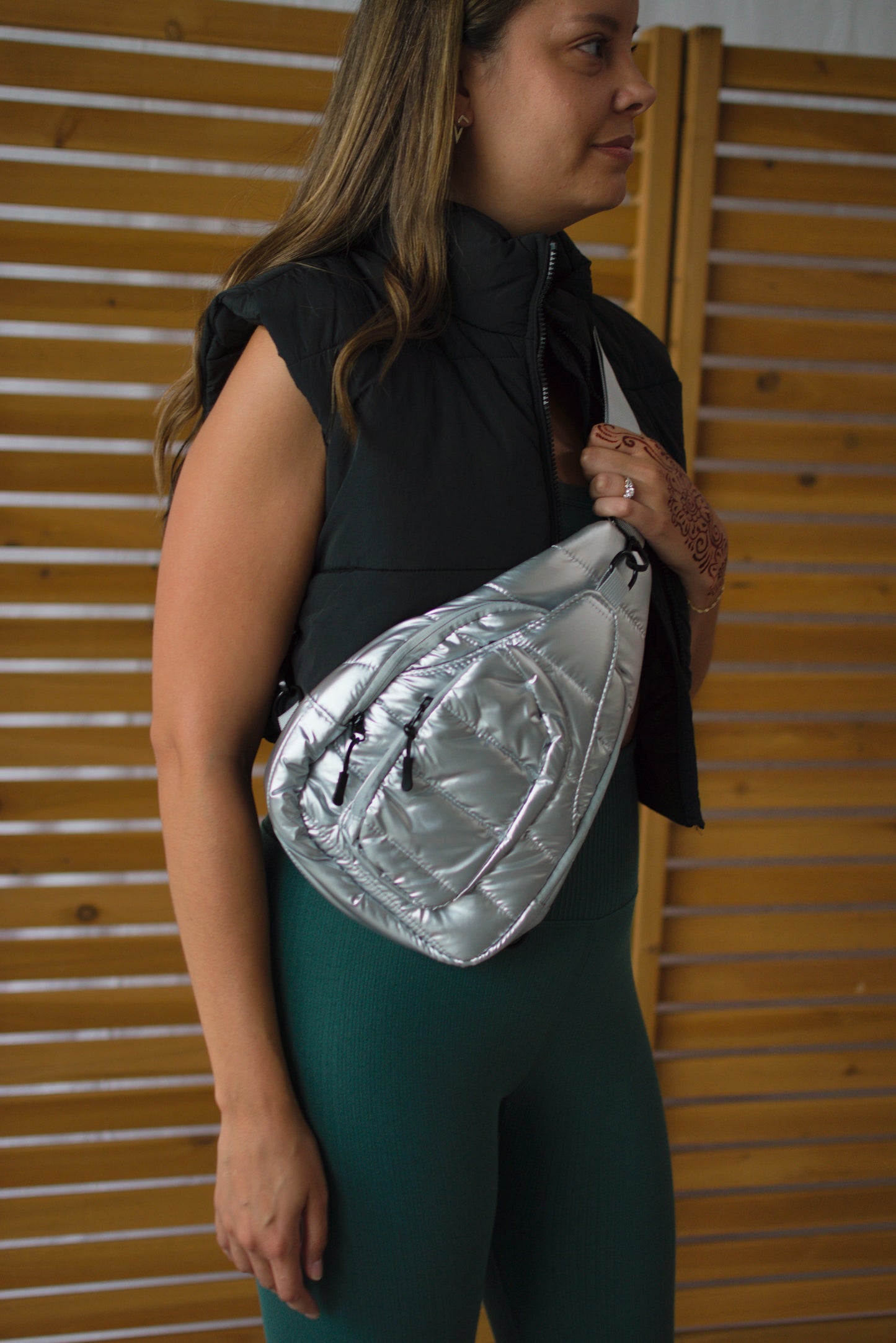 Metallic Quilted Sling Bag