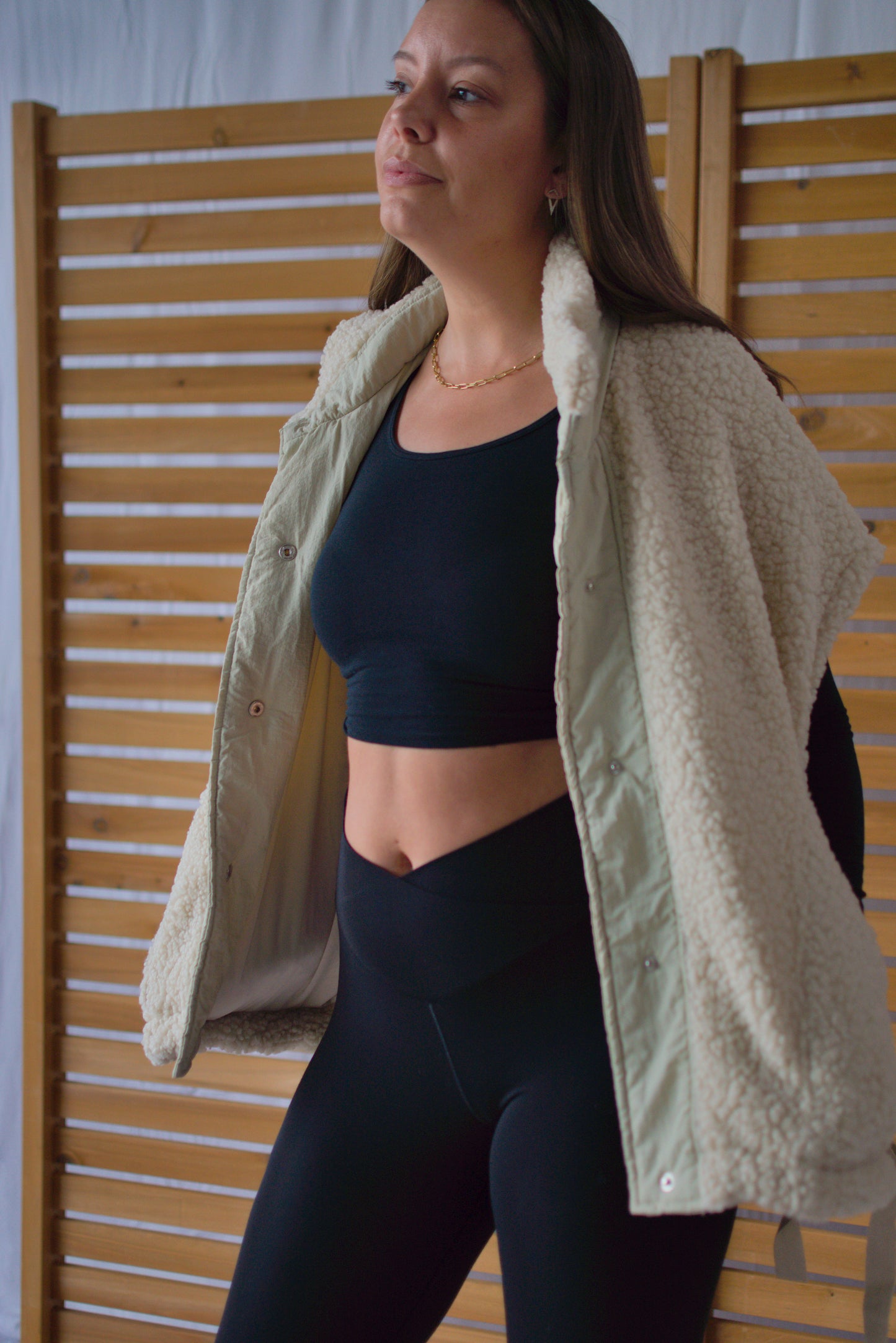 Oversized Sherpa Fleece Boho Vest- Cream