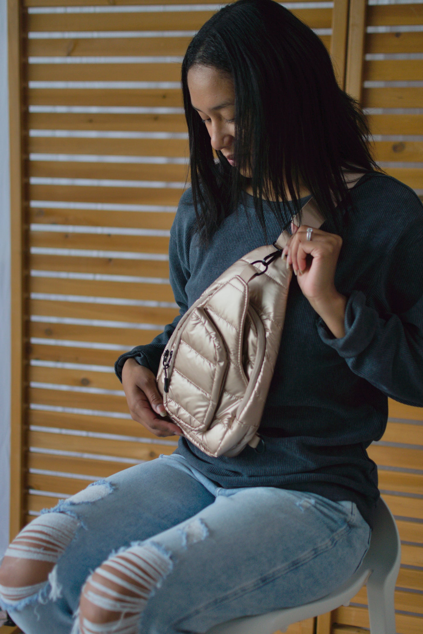 Metallic Quilted Sling Bag
