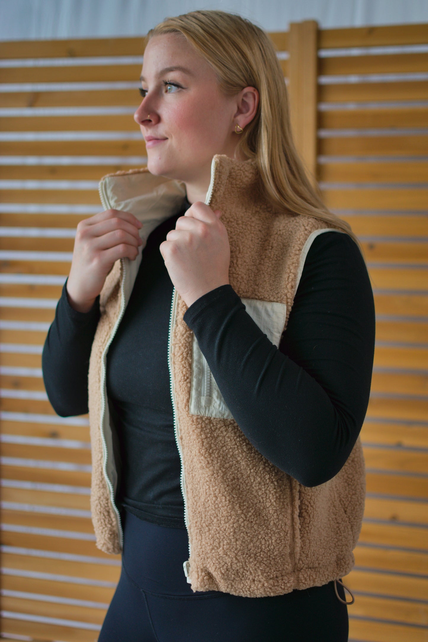 Reversible Sherpa Fleece Vest with Pockets