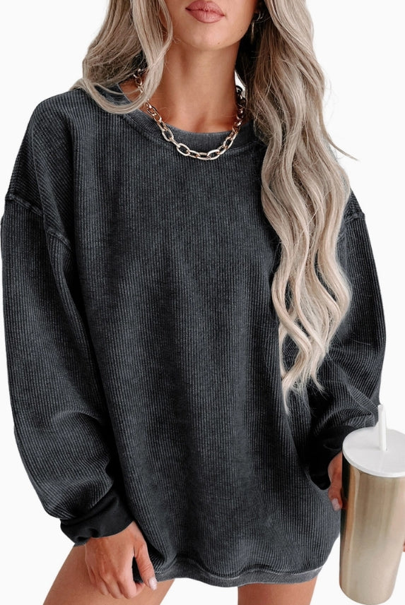 Ribbed Tunic Pullover Sweater- Charcoal