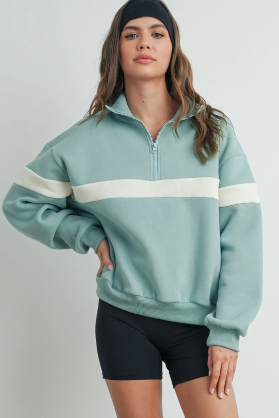 Two Toned Half Zip Collared Sweatshirt