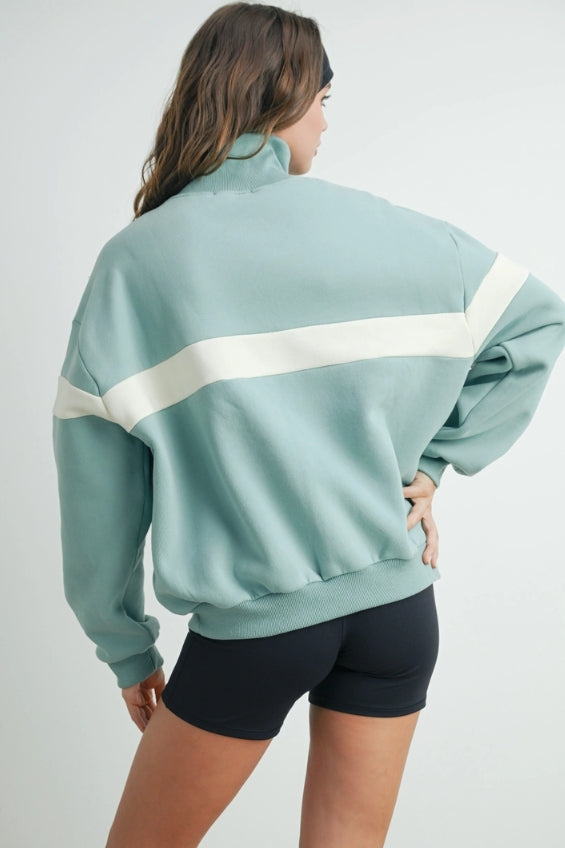 Two Toned Half Zip Collared Sweatshirt
