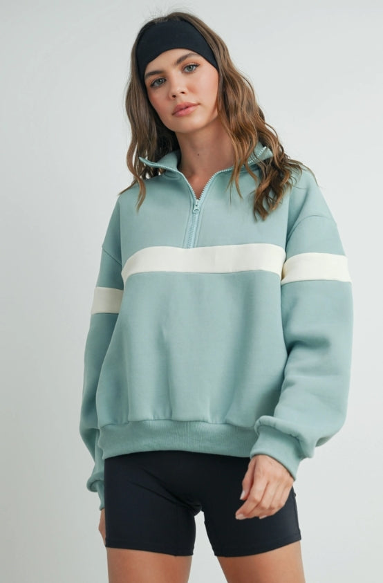Two Toned Half Zip Collared Sweatshirt