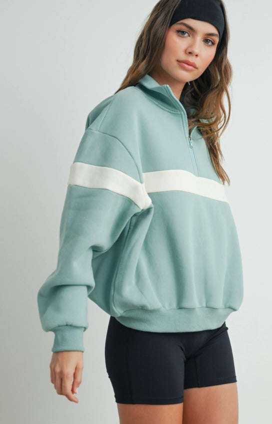 Two Toned Half Zip Collared Sweatshirt