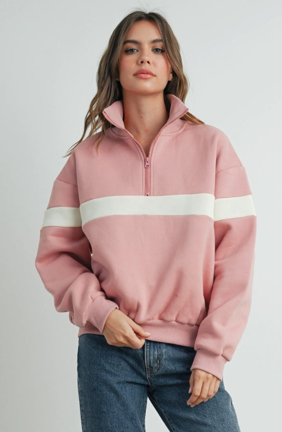 Two Toned Half Zip Collared Sweatshirt