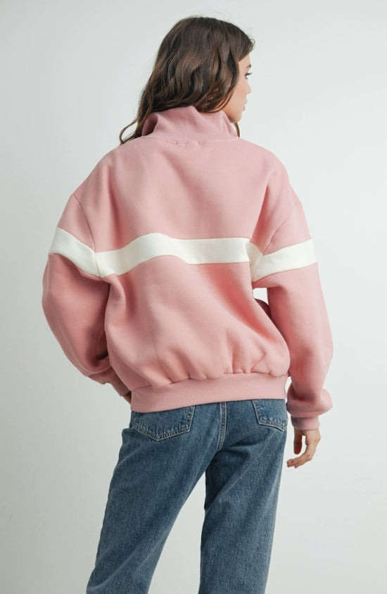 Two Toned Half Zip Collared Sweatshirt