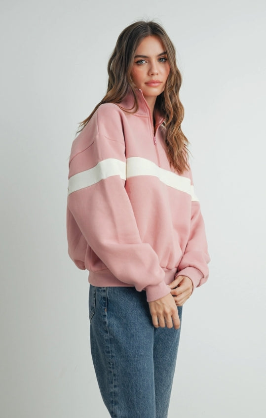 Two Toned Half Zip Collared Sweatshirt