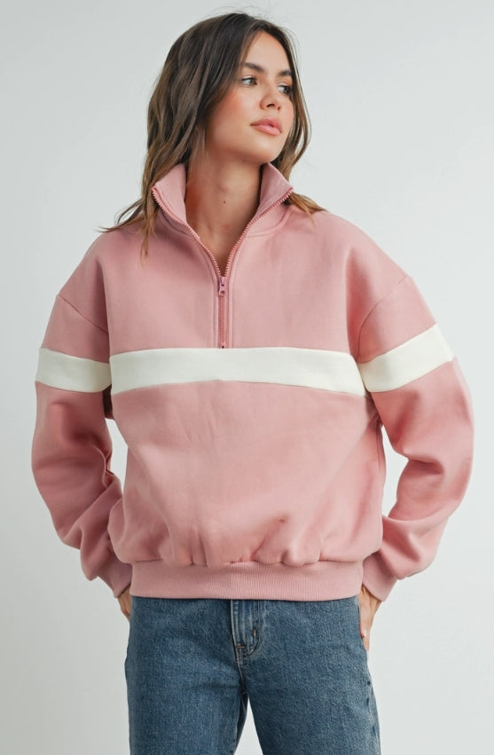 Two Toned Half Zip Collared Sweatshirt