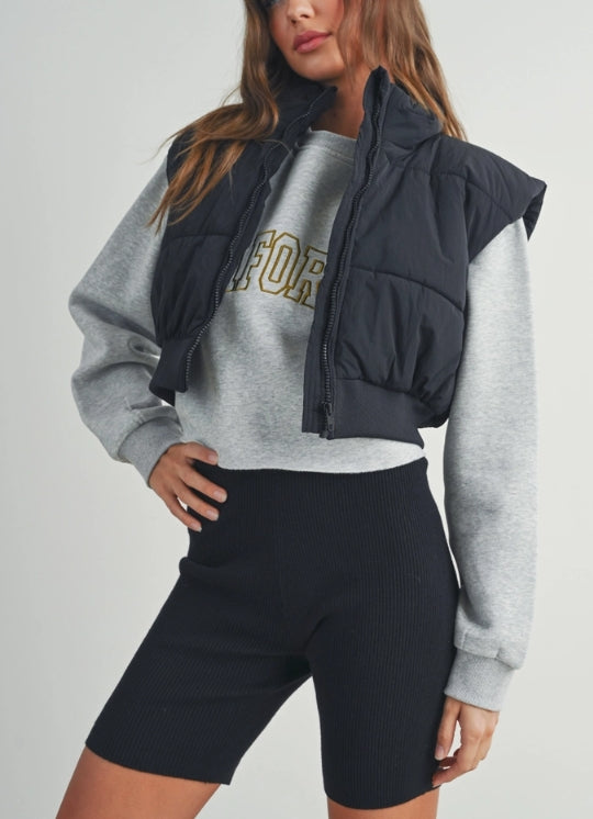Zip Up Cropped Puffer Vest