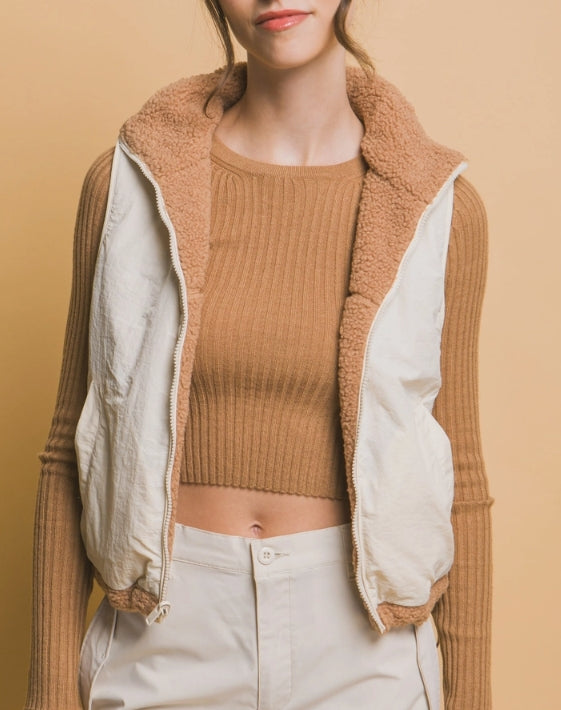Reversible Sherpa Fleece Vest with Pockets