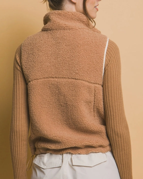 Reversible Sherpa Fleece Vest with Pockets