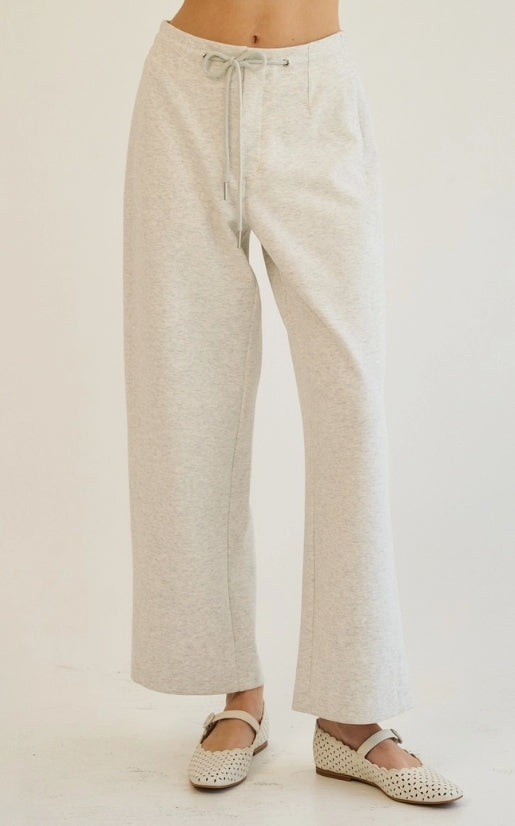 Tailored Knit Pants with Drawstring- Heather Grey