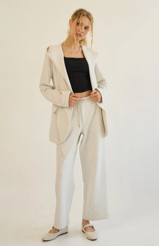 Tailored Knit Pants with Drawstring- Heather Grey