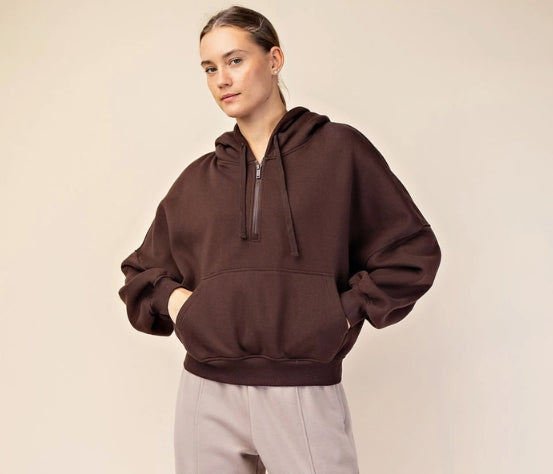 French Terry Hooded 1/2 Zip Sweatshirt