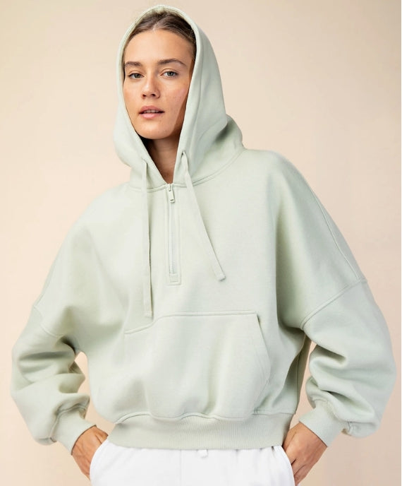 French Terry Hooded 1/2 Zip Sweatshirt
