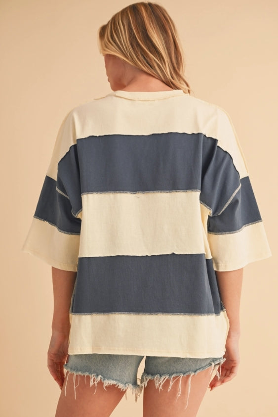 Raw Hem Oversized Color Block Tee