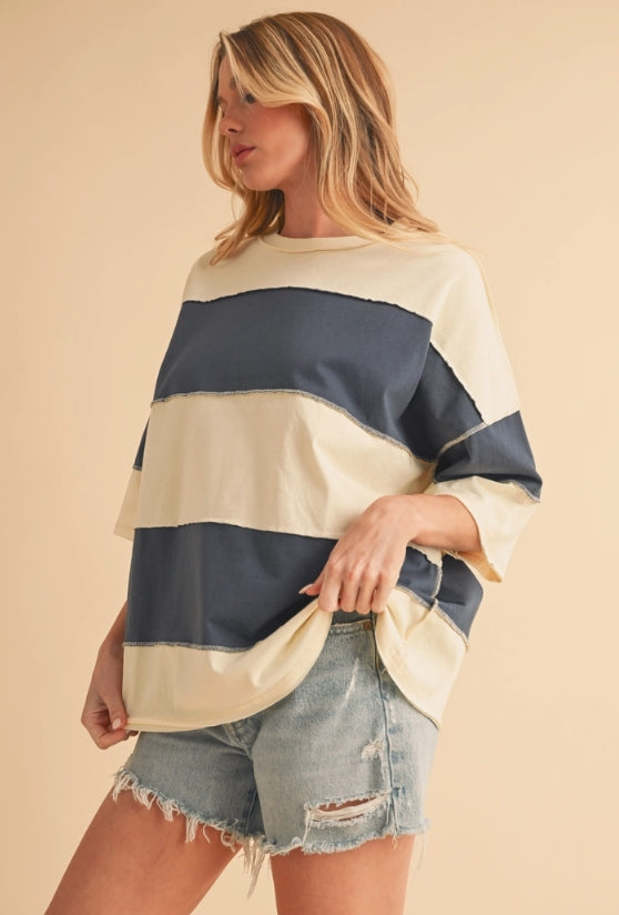 Raw Hem Oversized Color Block Tee
