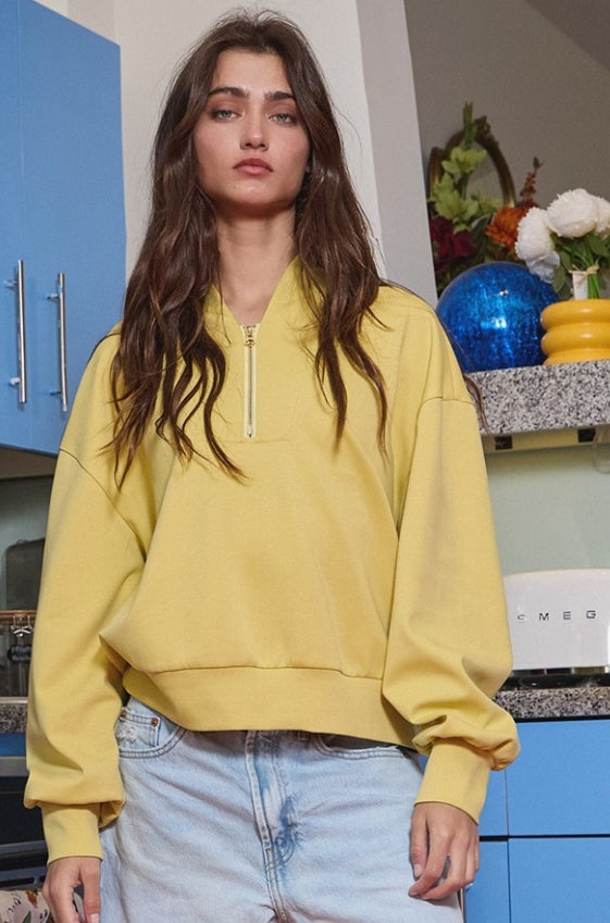 Half Zip Scuba Pullover- Mustard