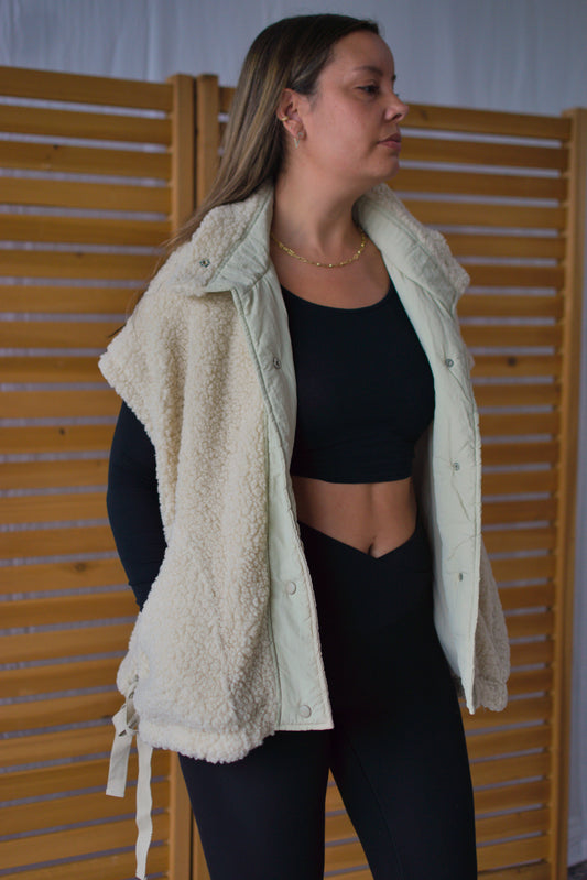 Oversized Sherpa Fleece Boho Vest- Cream