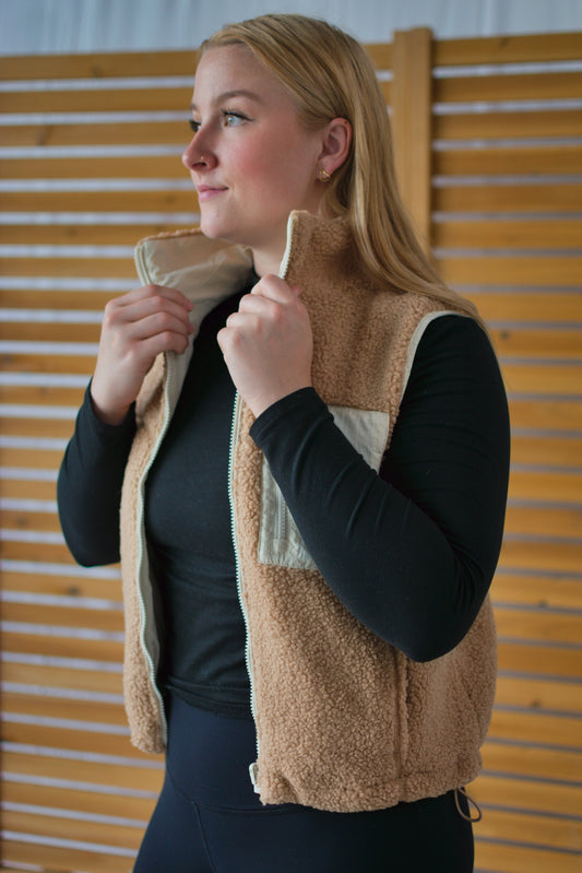 Reversible Sherpa Fleece Vest with Pockets