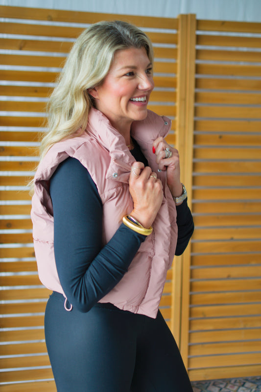 Cropped Puffer Down Vest- Mauve