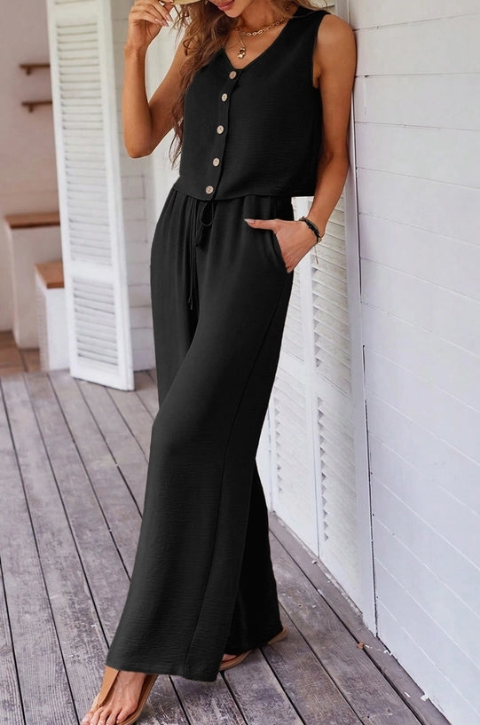 Button Down Vest and Drawstring Pant | 2pc Set
