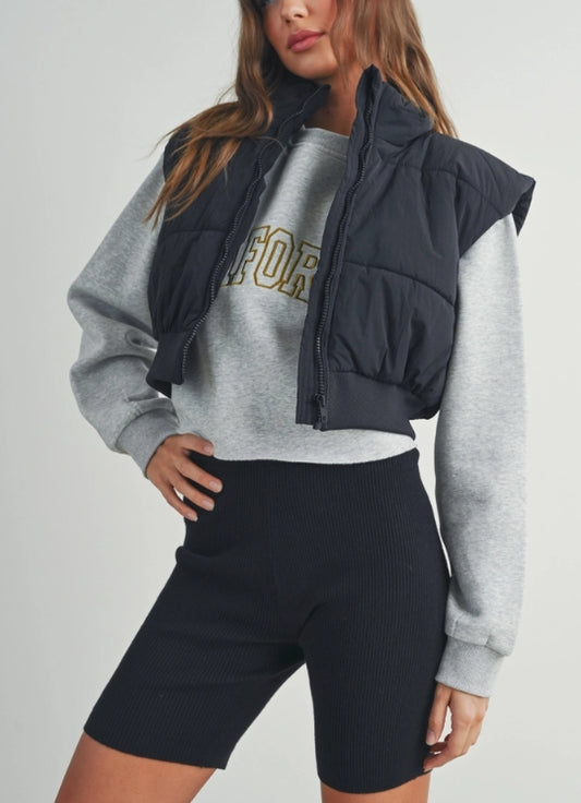 Zip Up Cropped Puffer Vest