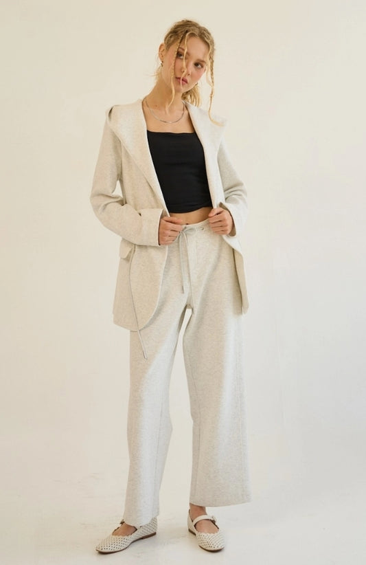 Tailored Knit Pants with Drawstring- Heather Grey