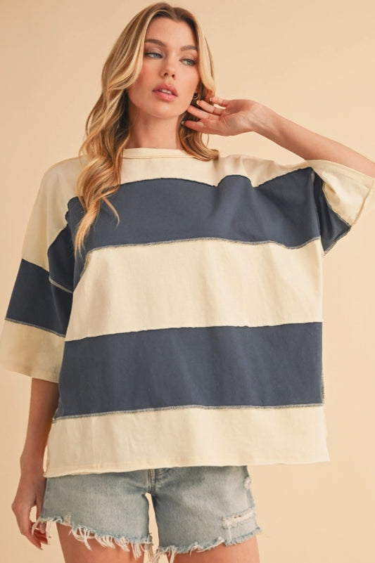 Raw Hem Oversized Color Block Tee