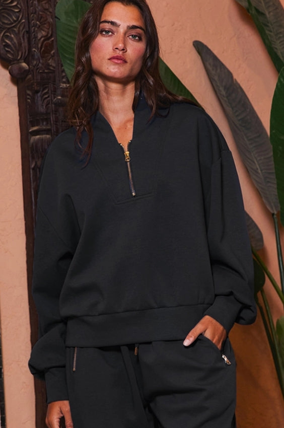 Half Zip Scuba Pullover- Black