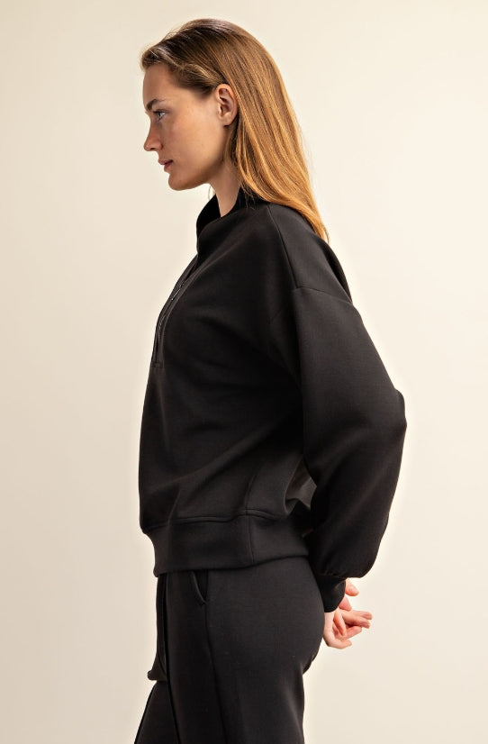 Half Zip Scuba Pullover- Black