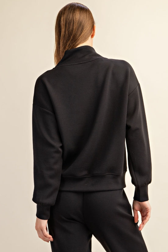 Half Zip Scuba Pullover- Black