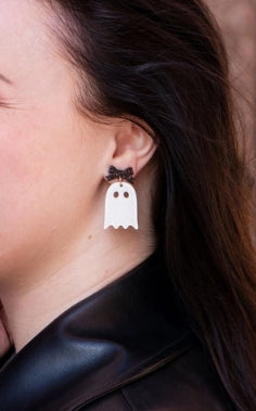 Bow Ghost Earrings- White Glitter